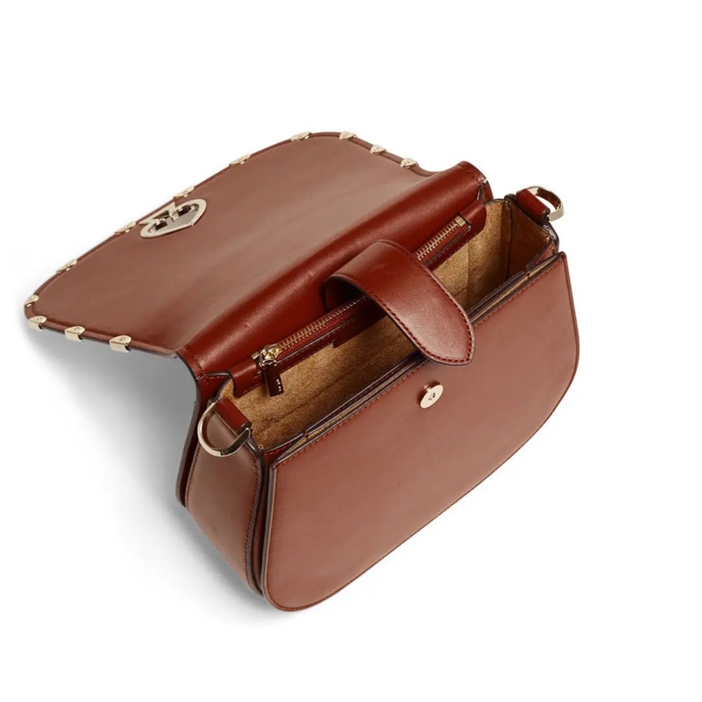 Kate Spade Cinnamon spice brown saddle bag with scalloped metal accents - Picture 3 of 6